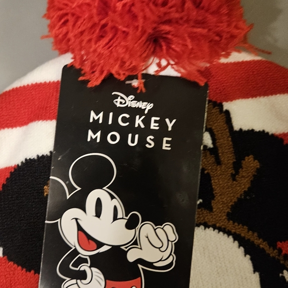 Mickey Mouse Red and White Striped Beanie, NWT - Picture 3 of 3